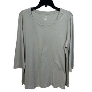 J Jill Top XL Green Pima 3/4 Sleeve Scoop Neck Tee Everyday Wear Casual Layer